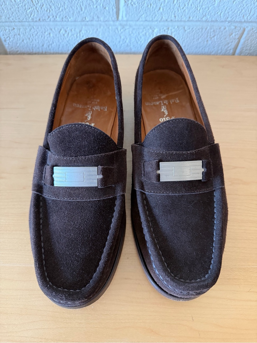 Polo Ralph Lauren Brown Benchmade Suede Loafer Shoes w/ Silver Buckle